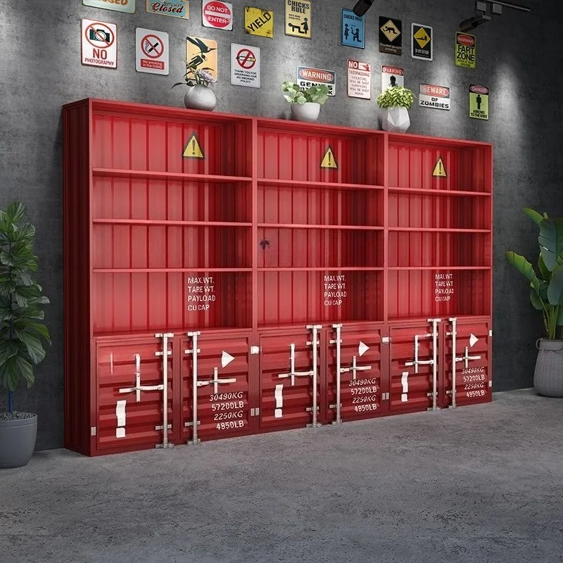 Industrial wind wrought iron wine cabinet figure display cabinet bar display cabinet commercial display container