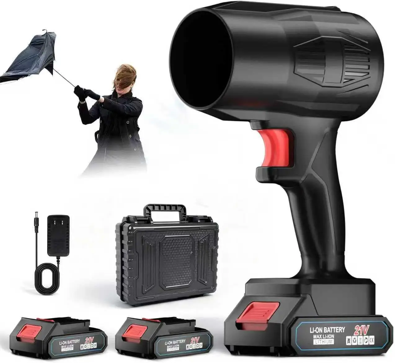 

Аккумуляторная воздуходувка для листьев 990 000 об/мин с 2 батареями и быстрым зарядным устройством, легкая, для уборки на газонах и в саду