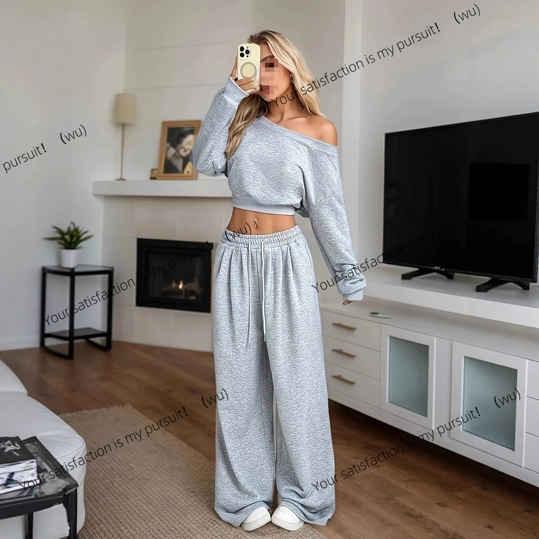 

Женский осенне-зимний европейский и американский модный новый драпированный брючный костюм Spice Girl с длинными рукавами и высокой талией