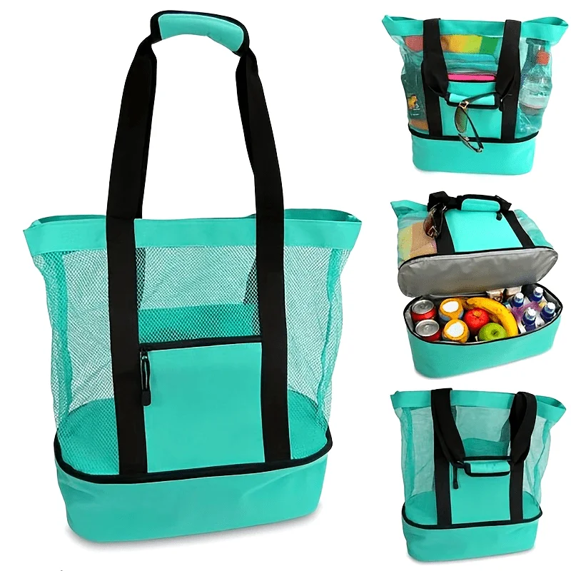 

1/2pcs Large Sandproof Beach Bag, Women's Beach Picnic Bag with Cold Storage Compartment Travel Handbag