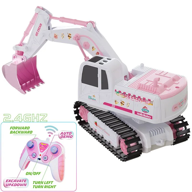 Pelle RC à distance 2.4G, voiture rose, véhicule d'ingénierie en alliage, camion sur chenilles, jouets pour filles et enfants, cadeaux de noël