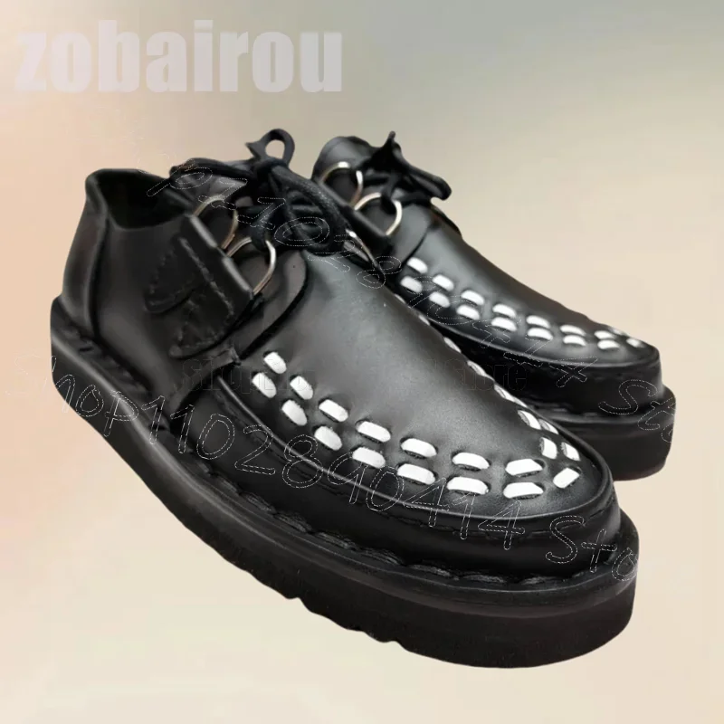 

Knitted Design Black Strappy Platform Men Loafers Fashion Slip On Men Shoes Luxury Handmade Party Feast Dating Men Casual Shoes