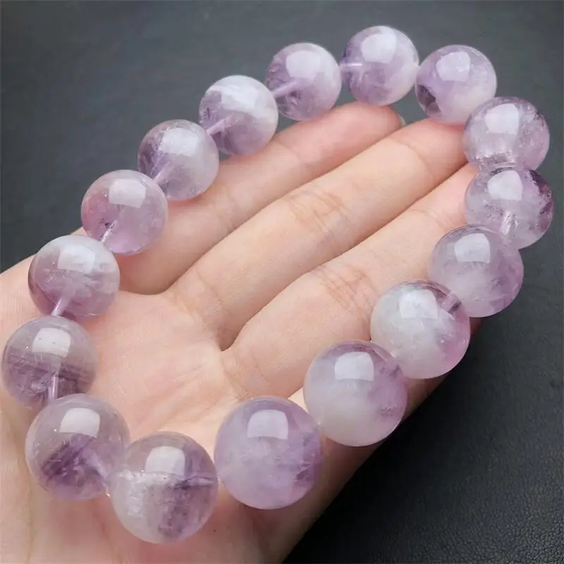 14MM Natural Purple Rabbit Hair Quartz Bracelet Handmade Crystal Quartz Jewelry Stretch Bangle Children Birthday Gift 1PCS