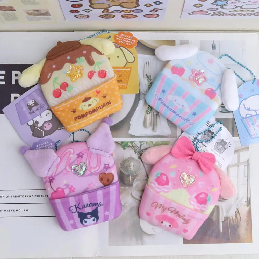 MINISO Sanrio Kuromi flannelette Cake Pocket Wallet Cartoon mini storage bag children Cute pendant Bag Key buckle Holiday gifts