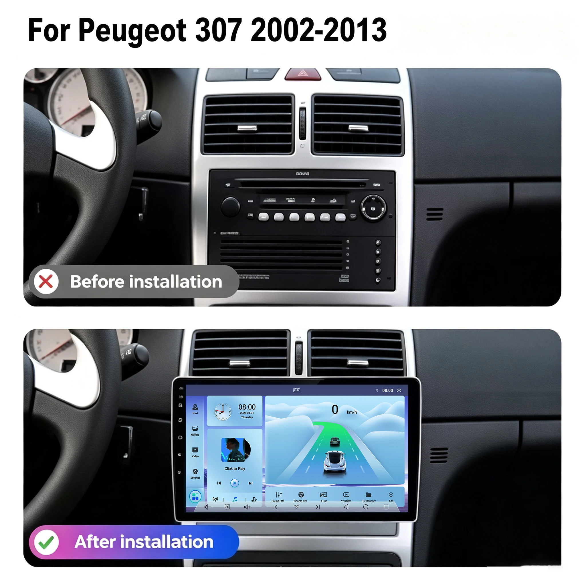 Cortex-A76 Octa-Core Android 16 Car Radio For Peugeot 307 SW 307CC 307SW 2002 - 2013 Player Navigation DVD CPU HDR Auto Head