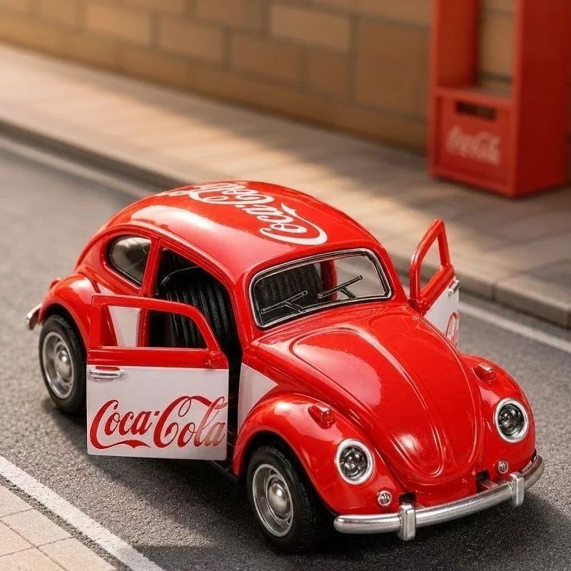 1/36 classic retro Beetle-shaped die-cast car model, red and white custom paint, pull-back function, realistic toy car, suitable - view 5