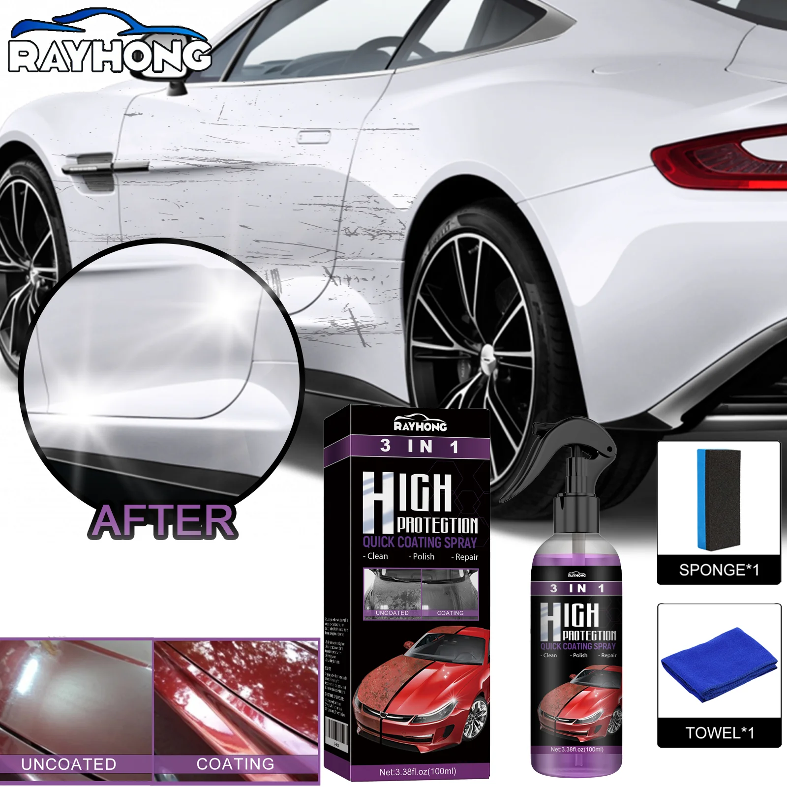 

Professional Spray Sealant 100ml with PTFE Paint Protection Coating Restores Gloss for All Surfaces Deep Shine Water Beading Kit