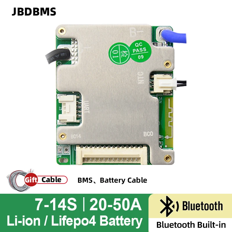 JBD Smart BMS 7S-14S 8S 9S 10S 11S 12S 13S Lithium Battery 24V 36V 48V Li-ion LifePO4 20A 30A 40A 50A For E-bike E-Motorcycle BT