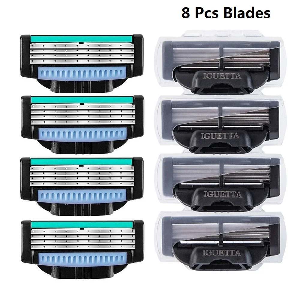 8 Pcs/ High Quality Man Safety Razor Blade 4 Layer German Stainless Steel Shaving Cartridges Compatible Mach 3 Shaver