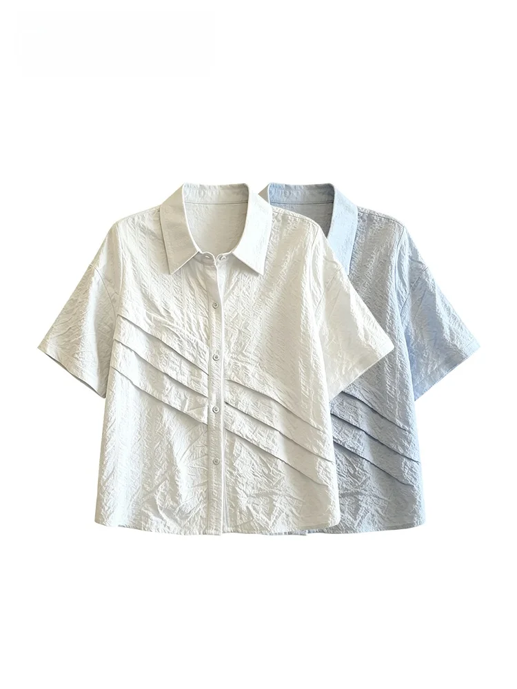 

Loose Women's Summer Shirt Short Sleeve Collar Cover up Cotton Polyester Blend Big Size Korean Style Casual Fashion