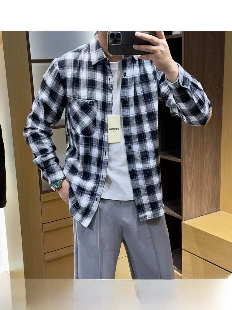 

Line! Autumn 2023 Plaid irt! Busin Casual Commute Long Sve! Stand Fit! Commute Ready!