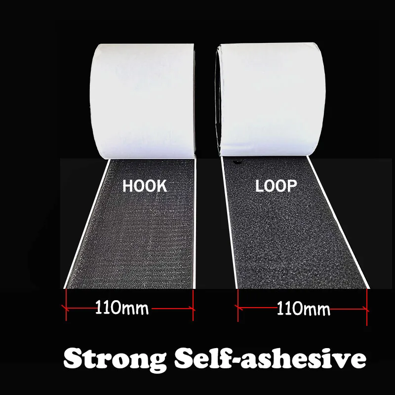 110mm Black white Strong self-adhesive fastener tape hook loop adhesive fastener tape  gum strap sticker tape with glue for DIY