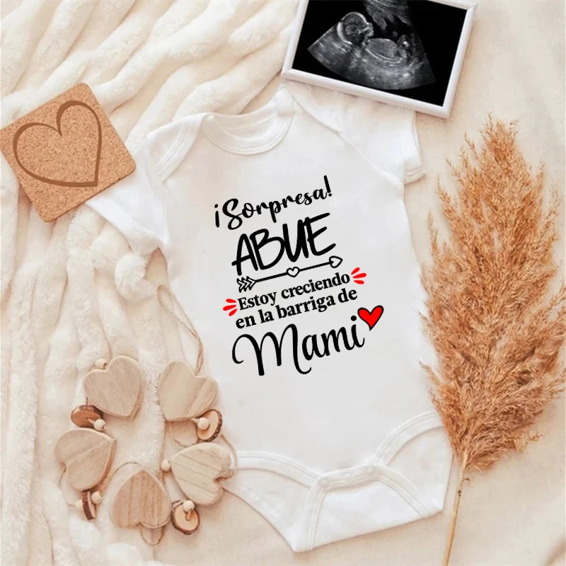 Pregnancy Announcement Clothes Surprise Grandparents I'm Growing in Mom's Belly Print Baby Bodysuit Infant Newborn Reveal Romper