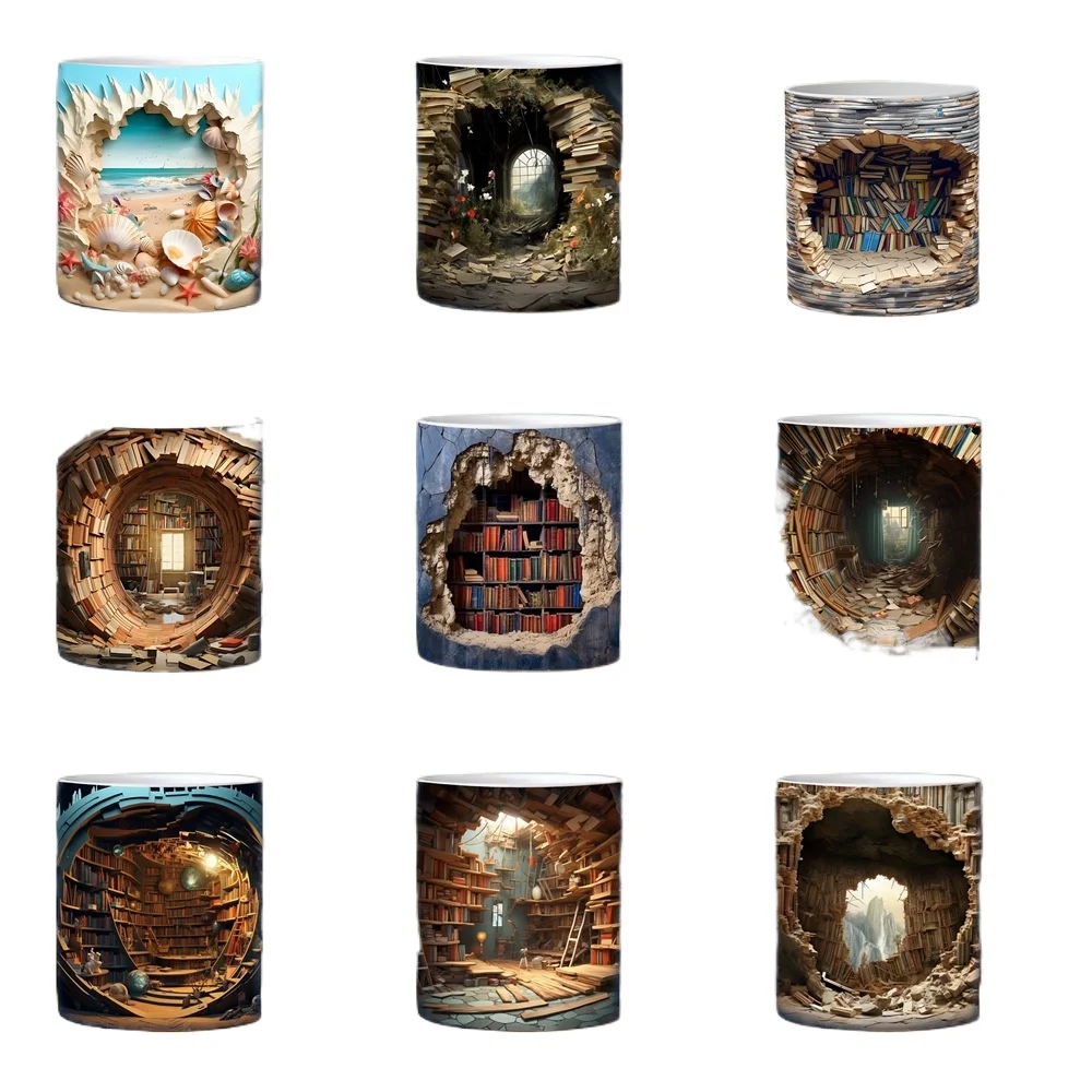 3D Bookshelf Mug Ceramic Mug 11oz Creative Library Coffee Cup for Study