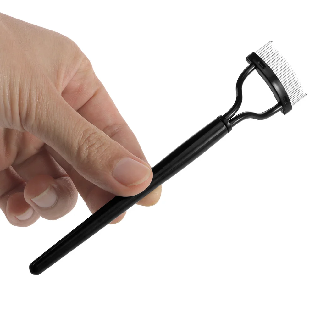 Denti in metallo nero Pettine per ciglia Forma curva Maniglia facile da tenere Finitura mascara naturale Strumento per trucco Pennello per toelettatura sopracciglia