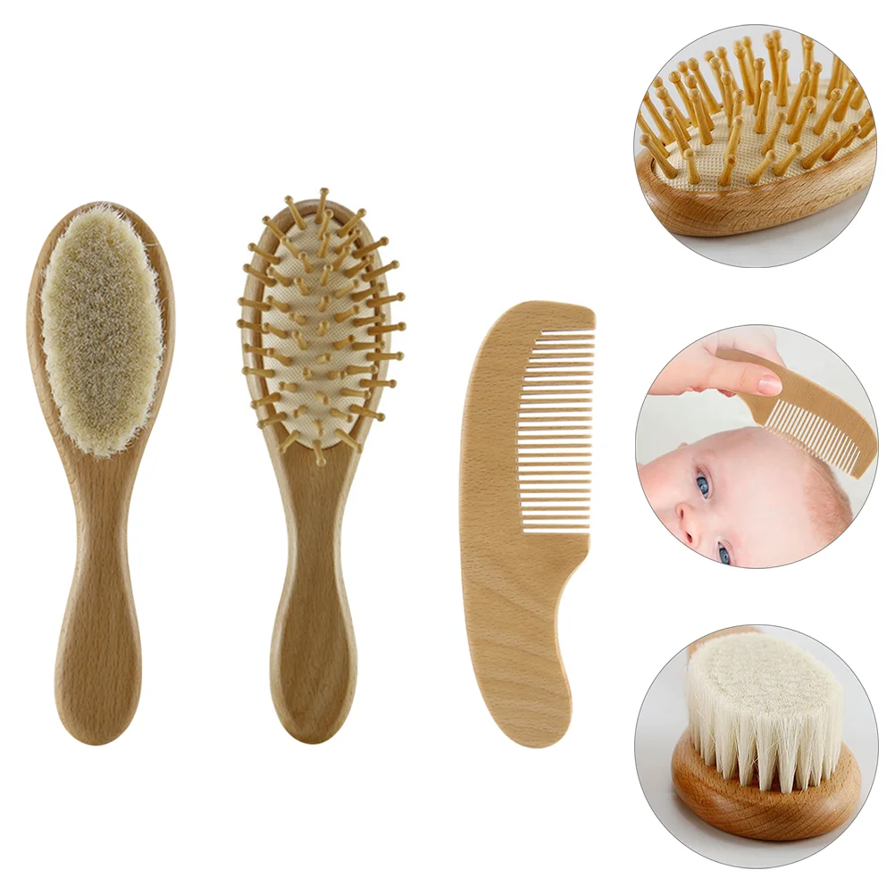 3 Pcs Wool Brush Set Baby Bath Infant Hair Suits Cradle Cap for Babies Kit Wooden