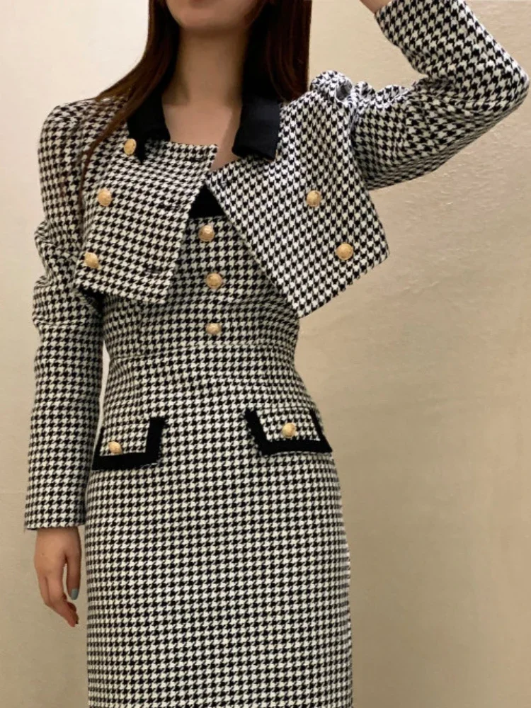 Korean Chic Small Fragrance Lapel Long Sleeve Short Coat Women Vintage Elegant Autumn Winter 2024 Jackets Simple Casual Tops