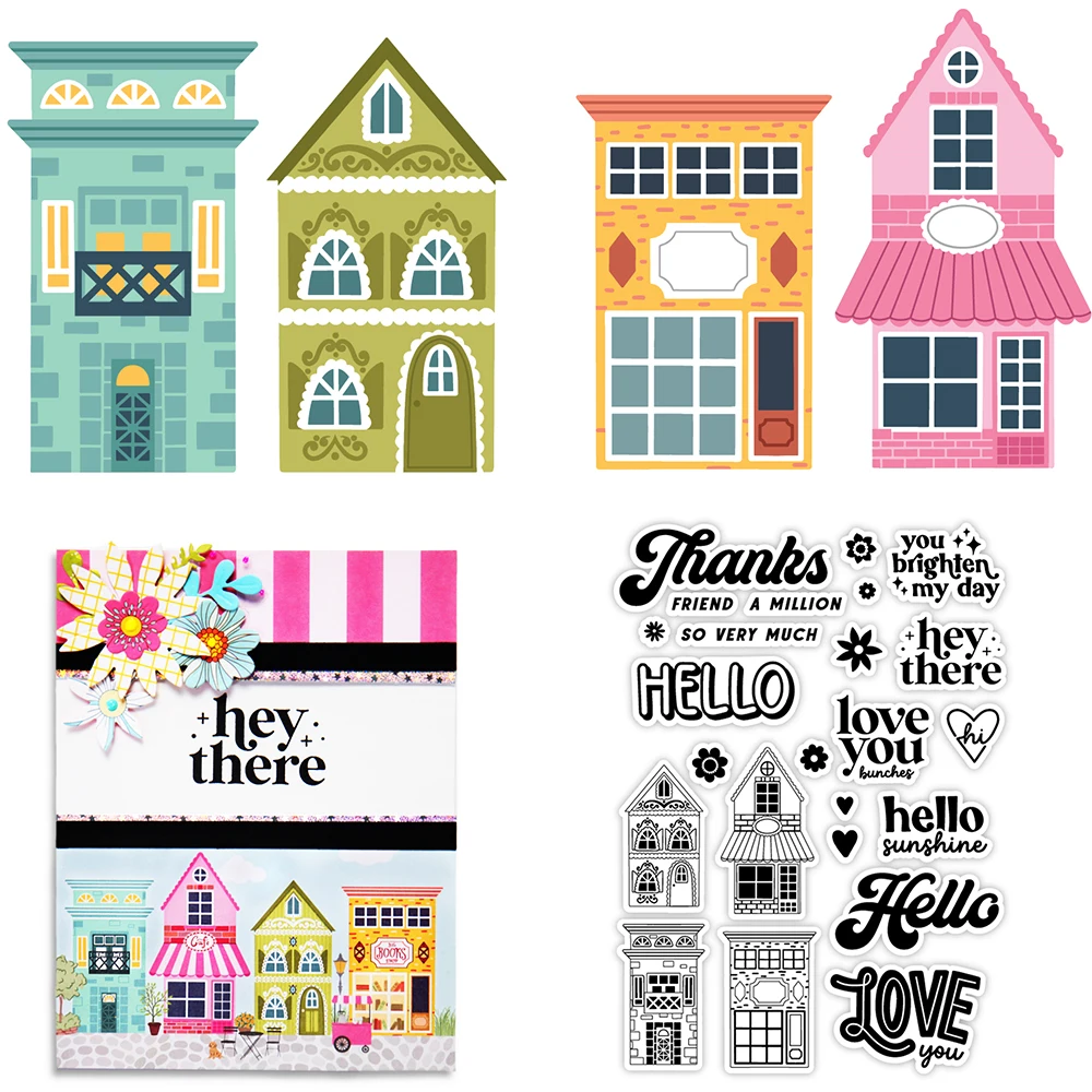 Creative House Theme Shaped Cutting Dies and Stamps Tall Building Build Layer Sunny Lane Stamp For DIY Scrapbooking Card Making