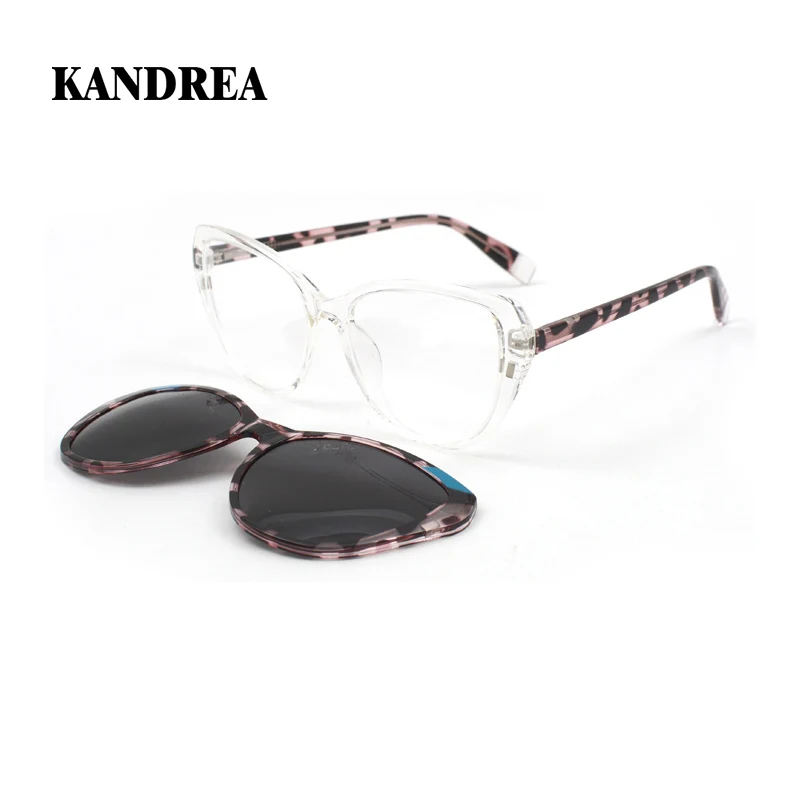 

KANDREA 2 в 1 Cateye модные стильные поляризационные солнцезащитные очки с клипсой винтажный брендовый дизайн оправа для очков для близорукости H807