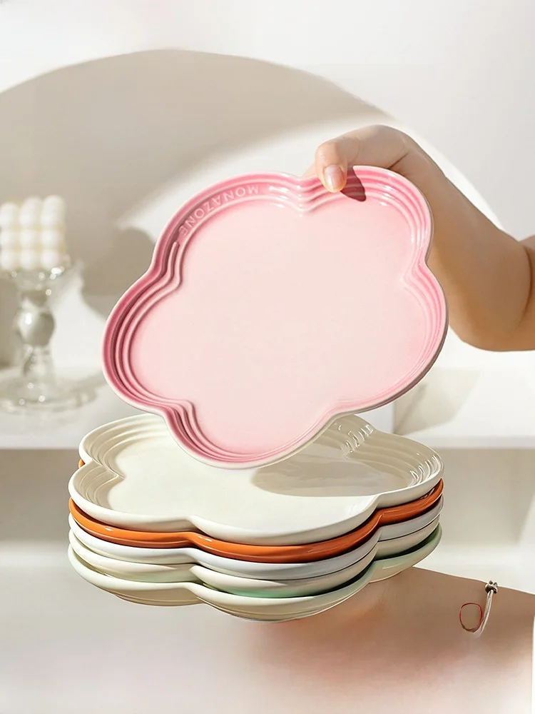 

Modern Housewife MONAZONE adient Porcelain Petal Dinner Plate Cerc Home Use High-End Feeling Soup Plate Dert Bowl