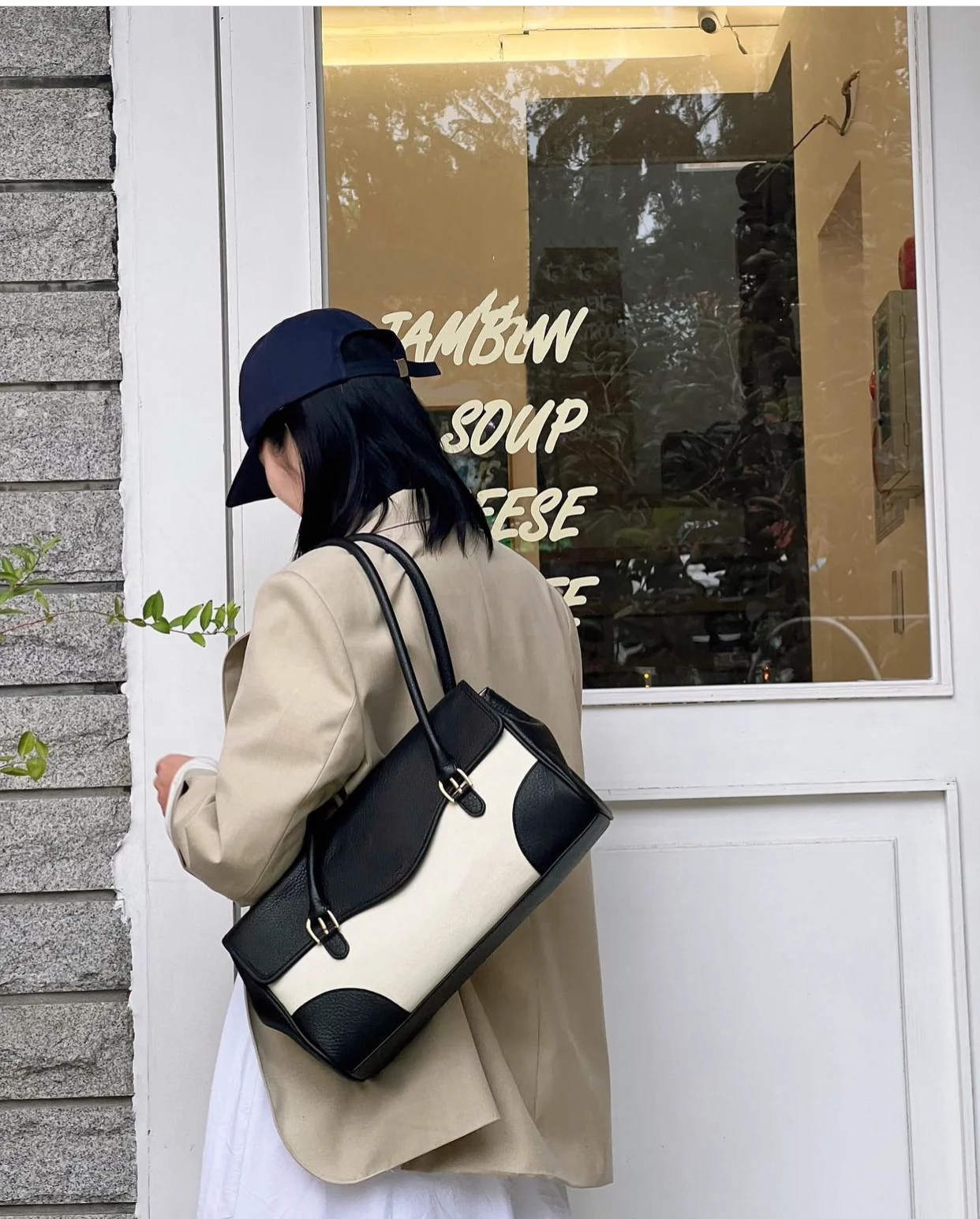 Chajeonyuan Canvas Bread Bag Women's Casual Commuter Shoulder Bag Large Capacity Trendy Yang Soft Surface PU Material