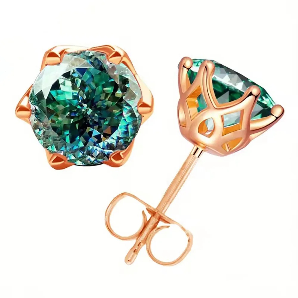 JoyceJelly 18k Vergoldete S925 Sterling Silber Grüne Moissanit-Ohrringe für Damen Klassisches 6-Krallen-Design Valentinstag-Geschenk – Detail 9
