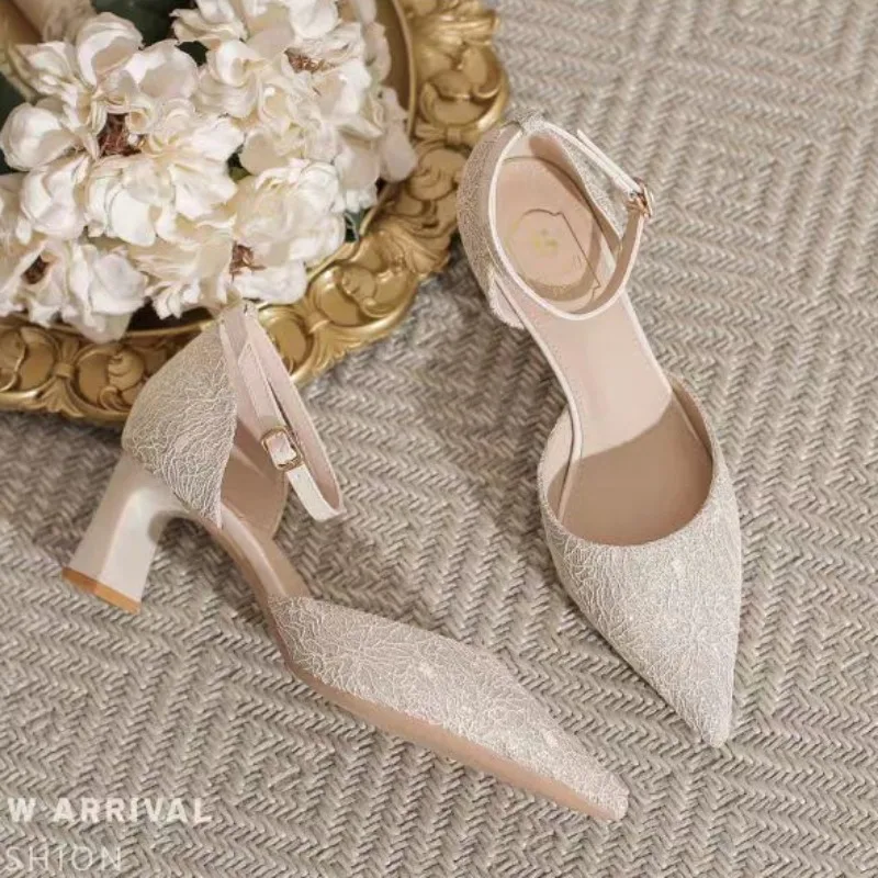 Eleganti scarpe da sposa tacco alto donna scarpe D\'orsay tacchi da sposa cinturino alla caviglia scarpe da donna in cristallo a punta estate Zaptos