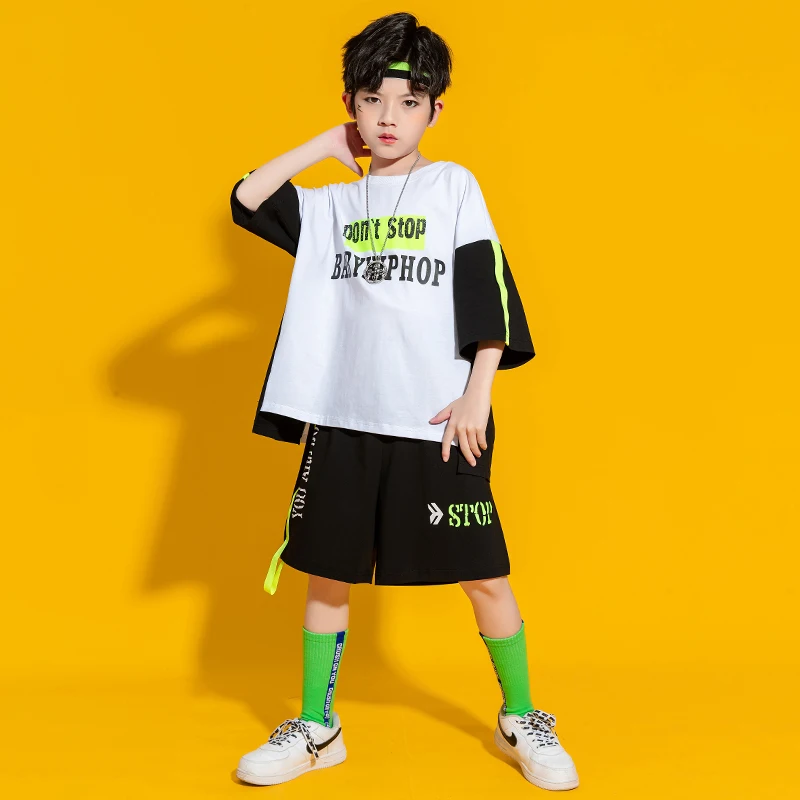 Ropa de Hip Hop para niños, camiseta gráfica, Tops, trajes de calle, pantalones cortos de tirantes para niñas y niños, traje de baile, ropa de verano