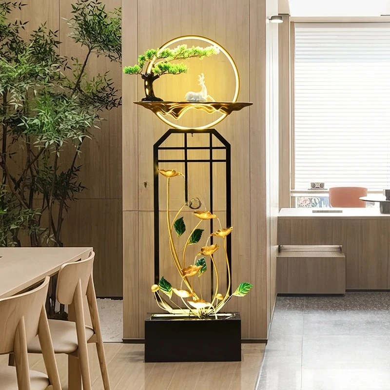 A new  light luxury, high-end TV cabinet, entrance decoration, humidification fountain, floor-to-ceiling lucky