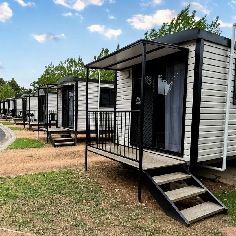Movable Slanted Roof Expandable Container House with Front Porch Prefab Tiny Home on Wheels Sturdy Modular Portable Cabin Pod
