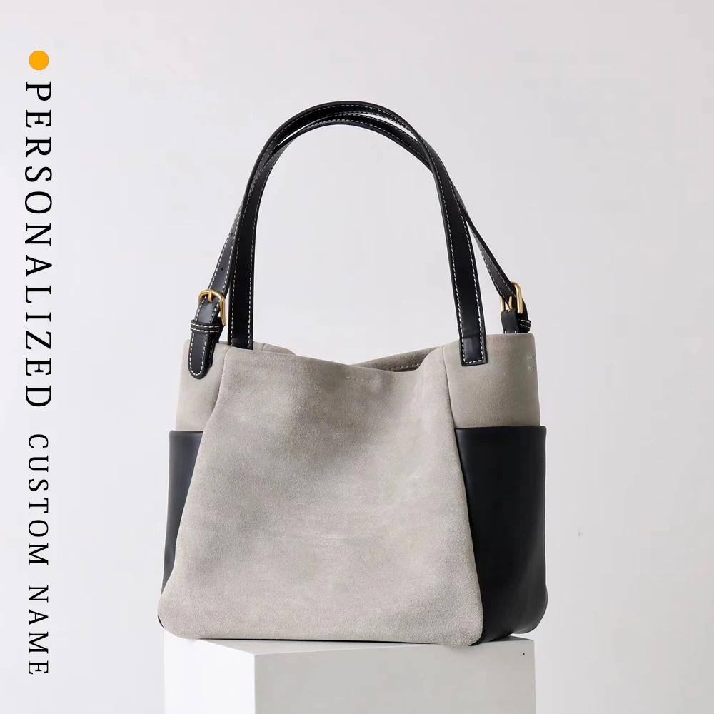 

New Women's Handbags Frosted Cowhide Tote Bucket Bag Simple and Premium Shoulder Bag Casual Commuter Crossbody Handbag Bag
