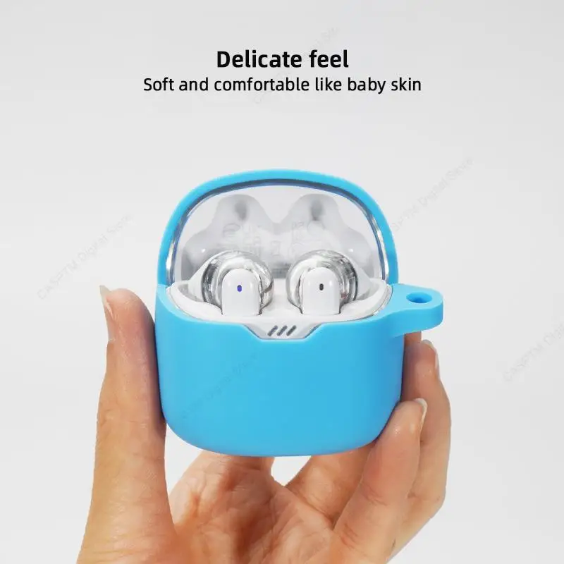 حافظة ناعمة من السيليكون لهاتف JBL Tune Flex غطاء بلون واحد لهاتف JBL Tune Flex حافظة سماعة أذن لاسلكية مع خطاف واقٍ Funda Coque