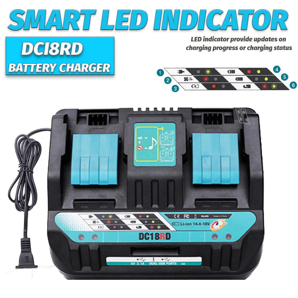 

DC18RD Power tool Battery Charger 14.4V 18V For Makita Batteries Li-ion Battery Charger BL1815 BL1830 BL1840 BL1850 BL1860 BL144
