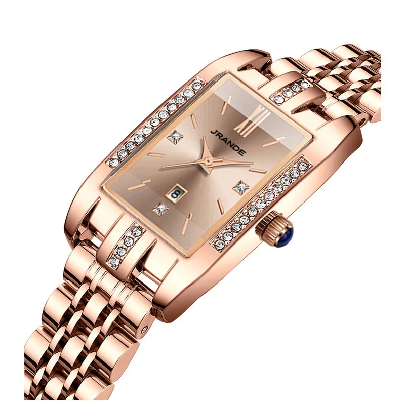 Elegant Rectangular Watch Woman Golden Stainless Steel Female Small Wristwatch Luxury Brand Diamond Waterproof Hand Clock Ladies