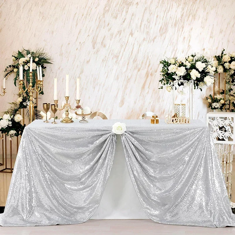 Silvery Sequin Tablecloths Rectangular Sparkly Table Cover for Weddings Party Birthday Baby Shower Dessert Christmas Decorations