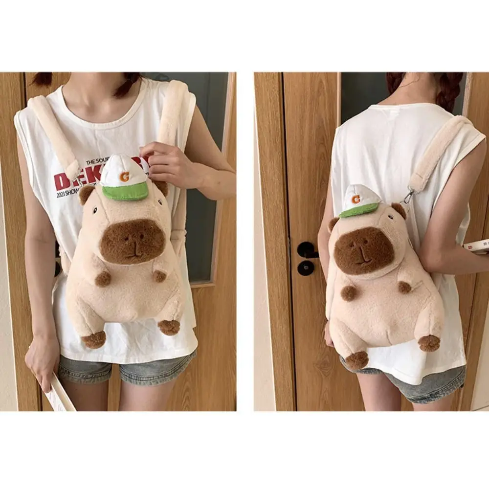 Cartoon Capibala Backpack Kawaii Large Capacity Plush Cute Schoolbag Funny Solid Color Capybara Bag Kids Gift