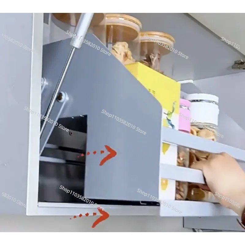 Lifting Cabinet Basket Kitchen Rack, Drop-Down Thickened Seasoning Rack for Upper Cabinet Storage