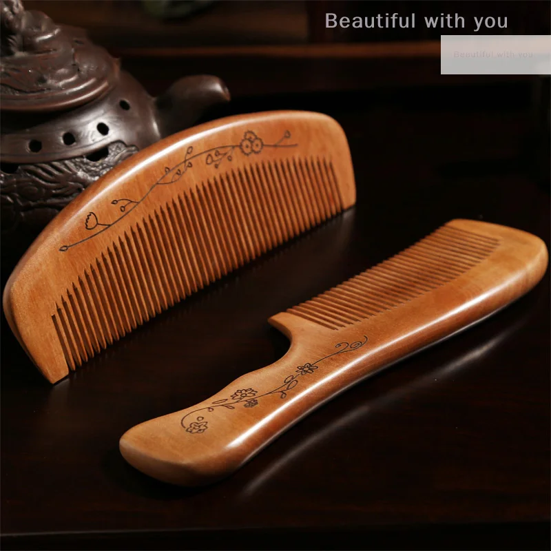 

New Anti-Static Handcrafted Natural Peach Wood Hair Comb Head Massage Sandalwood Comb Hair Care DIY Styling Tool