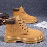 Nuevos zapatos de otoño para hombre, Botas altas de cuero para motocicleta a la moda, Botas cómodas para ocio al aire libre, Botas con cordones para hombre