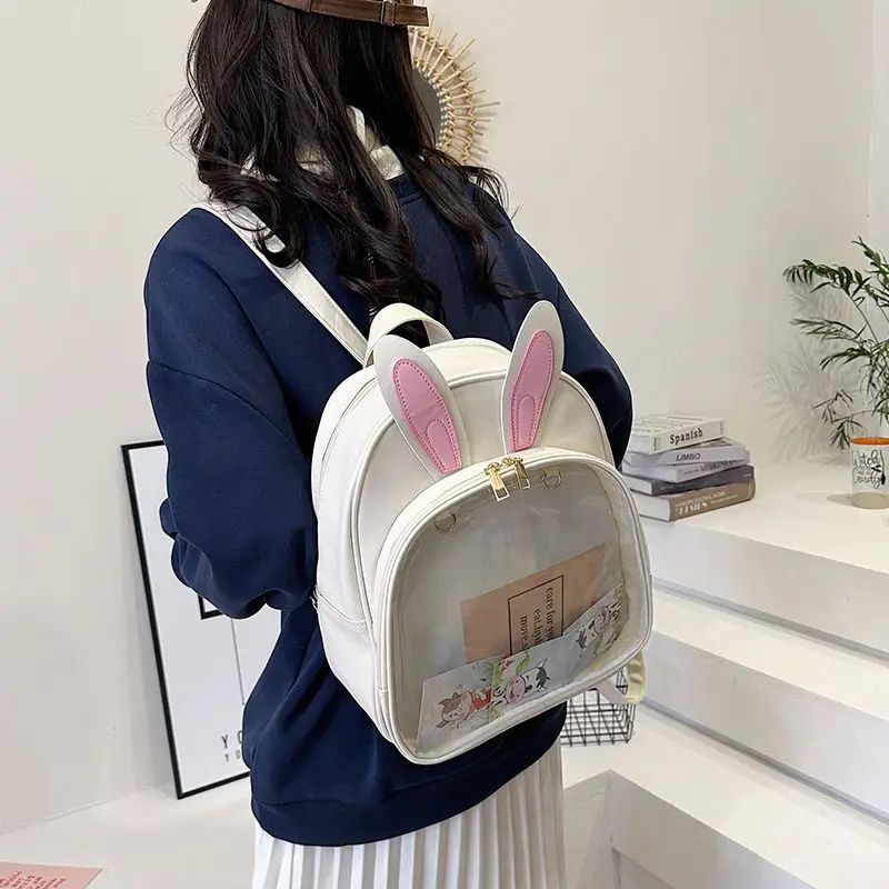 Y2k Aesthetic Chic Student Rabbit Ears Schoolbags Casual All Match Fashion Chic Backpacks Korean Transparent Kawaii Ins Ita Bags