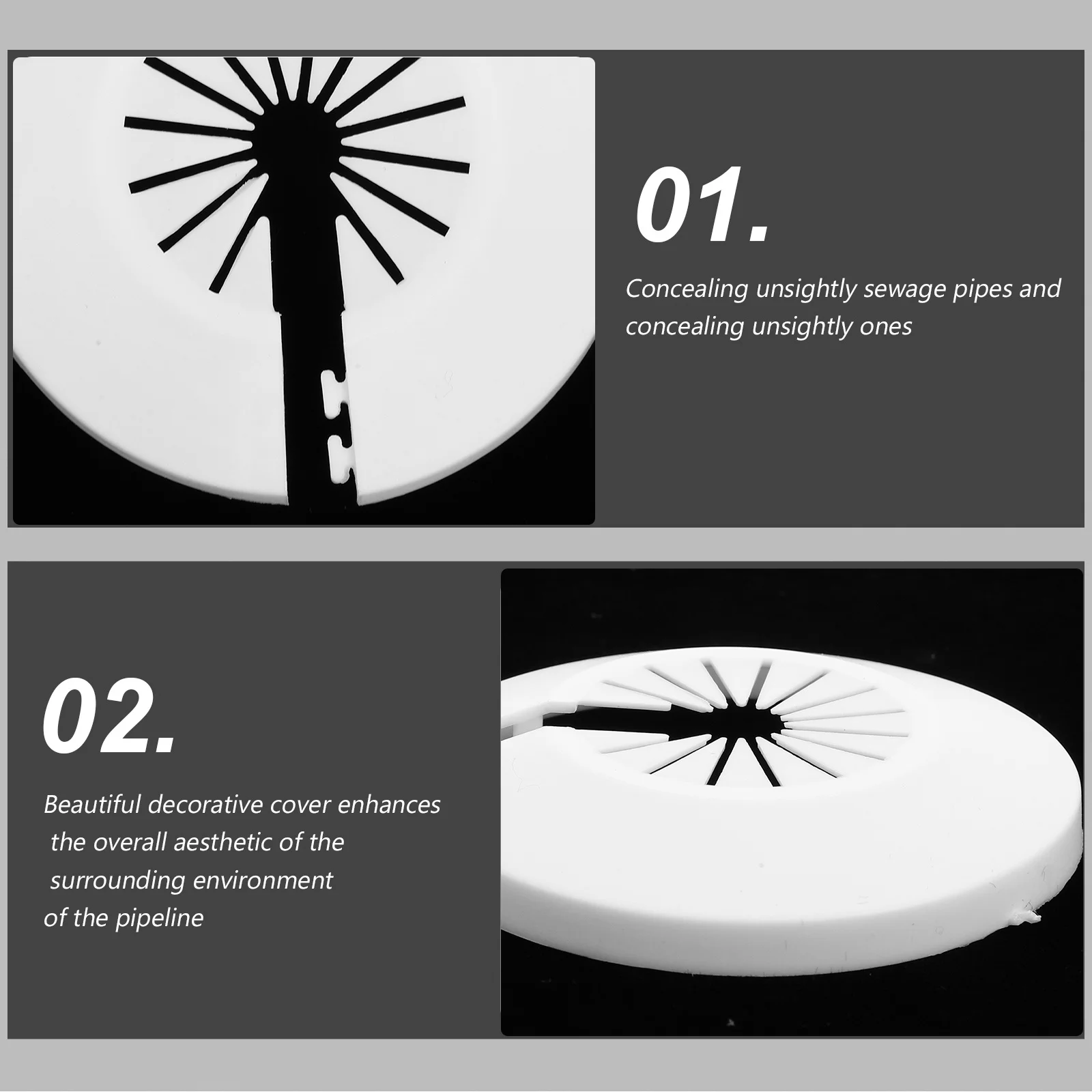 10 szt. Dekoracyjne osłony rur, łatwa instalacja, ocynkowane płytki maskujące do instalacji hydraulicznych, ozdobne nakładki na odpływ wodny