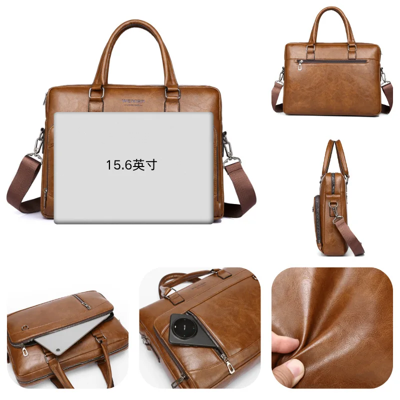 Business Handbag Horizontal Men's Shoulder Crossbody Bag High-end Sense Large Capacity Briefcase for File 15inches Laptop Storag