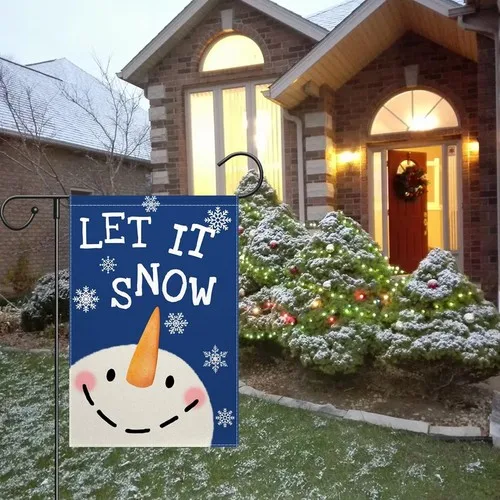 Let It Snow Snowman Garden Flag Double Sided Snowflake Christmas, 12x18 Inch RRI
