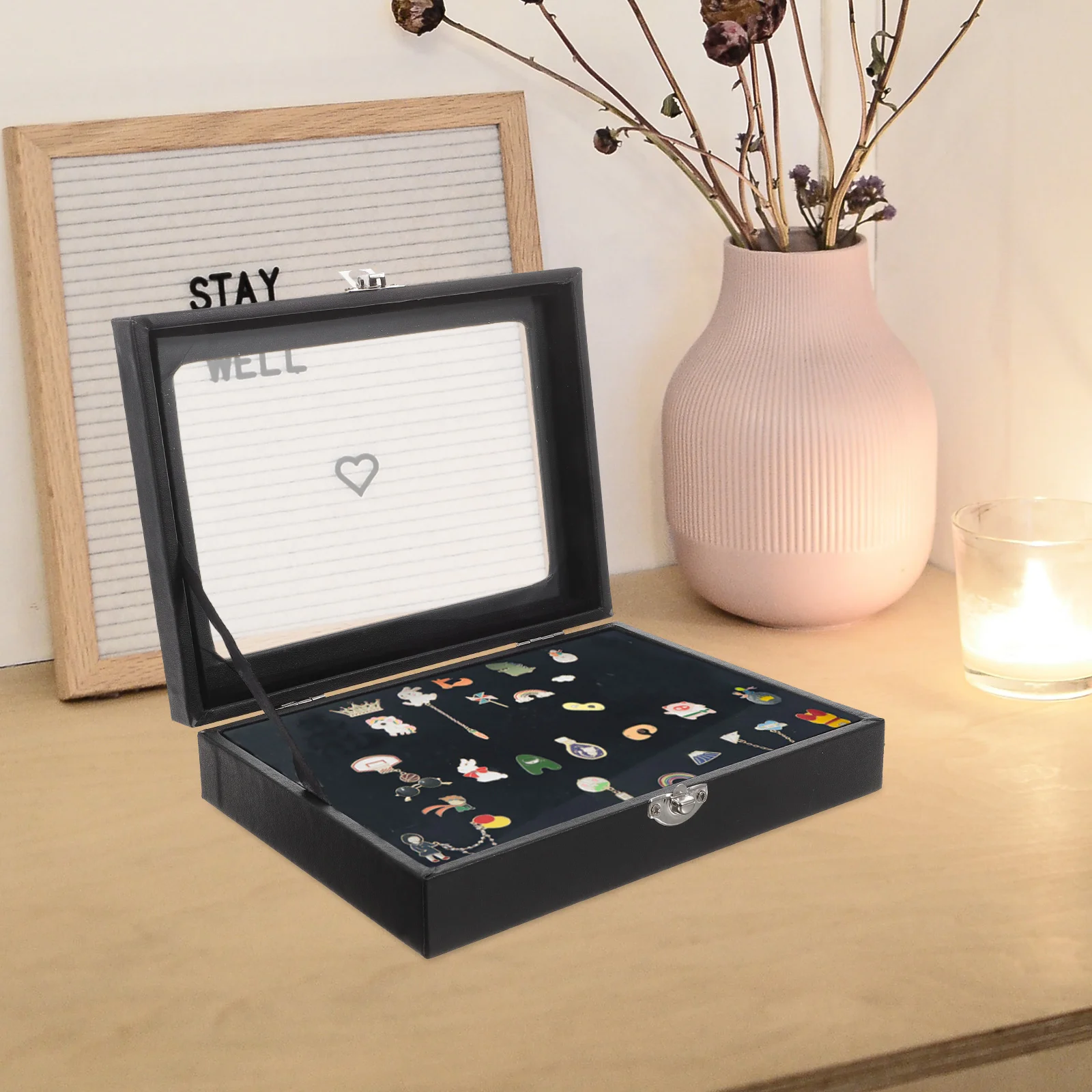 Badge Storage Box Jewelry Case Medal Display Pin Tray Decor Desk Brooch Holder Desktop Acrylic Man Bracelet