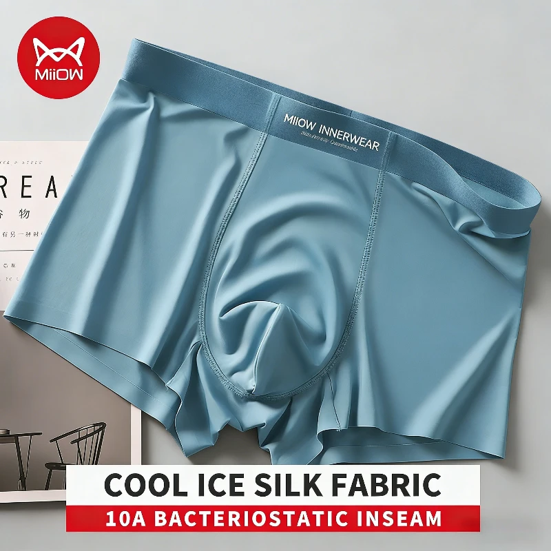 

MiiOW 3Pcs Ice Silk Summer Men Underwear Boxers Antibacterial Crotch Men's Panties Silky Breathable Man Underpants Boxers Briefs