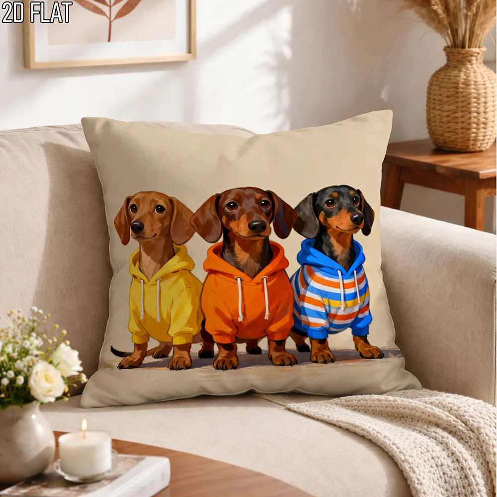 1pc Cute Dachshund Dogs in Hoodies Throw Pillow Cover Decorative Square Cushion Case for Sofa Couch Bedroom Living Room view 2
