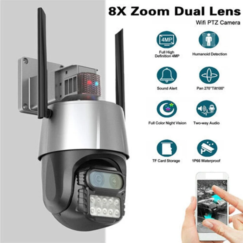 Caméra de surveillance IP WiFi 8MP/4K, dispositif de sécurité sans fil, avec n'aime x8, suivi automatique et audio/vidéo