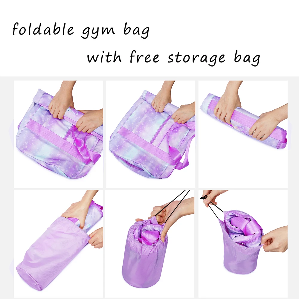 Bolsa de gimnasio deportiva para niñas, mujeres, adolescentes y niños, bolsa de viaje de separación húmeda y seca, bolso plegable de un solo hombro