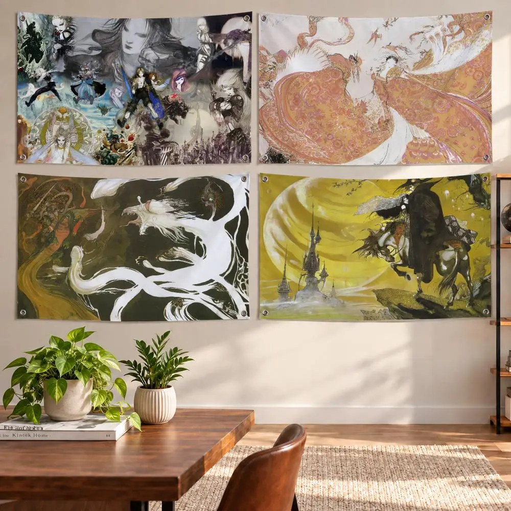 Yoshitaka Amano F-Final Fantasy Game anime Flags Aesthetic Wall Tapestry Printed Wall Hanging Living Room Party Outdoor Decor