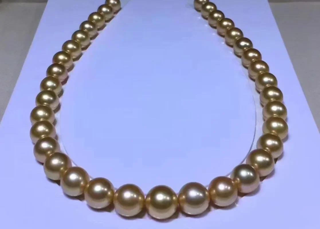 

Suberb Natural 17"11-14mm Genuine Gold Round Pearl Necklace for Men Women Jewelry Wedding Party 925 Sterling Silver 36698